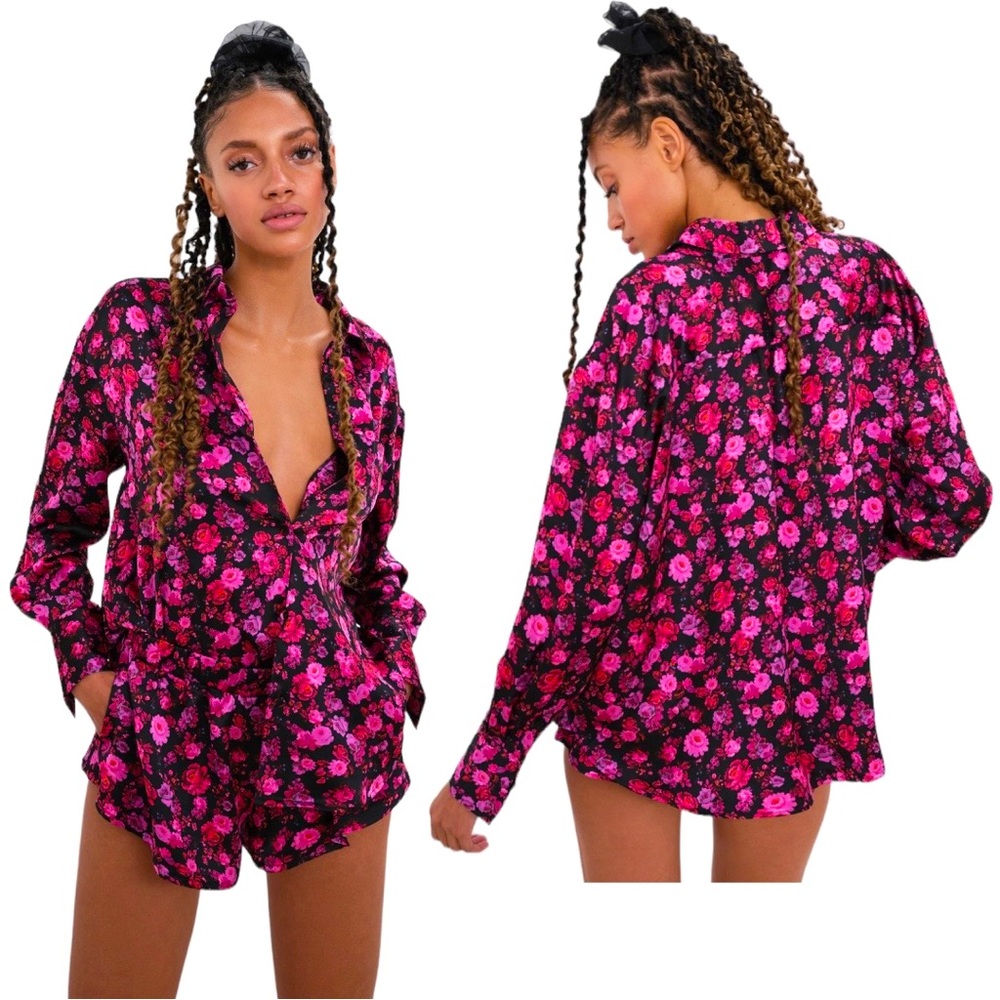 For Love and Lemons X Victoria Secret Lola PJ Top XXS NWOT Valentines colors